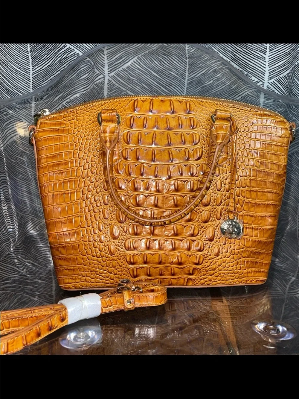 Brahmin Croc-Embossed Satchel - Cognac